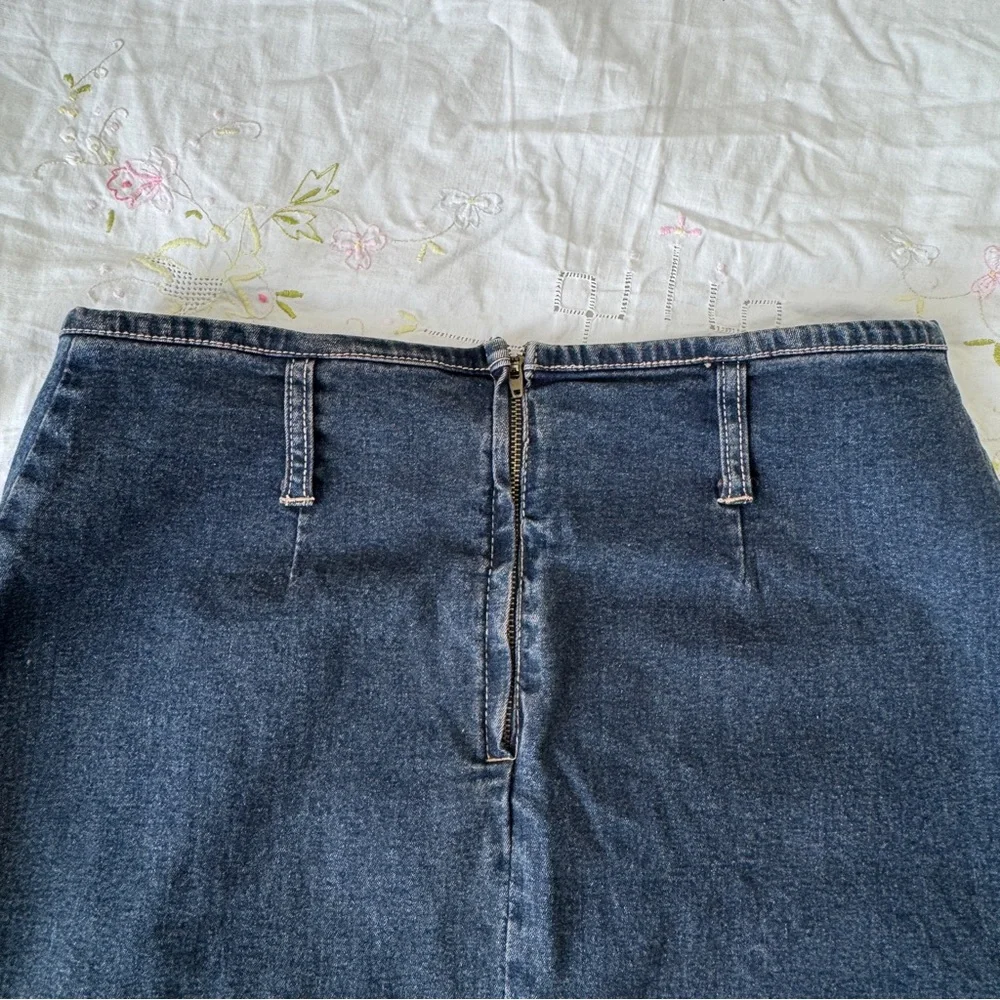 Y2K Denim Midi Skirt with Brown Crochet Trim Detail - Picture 6 of 7